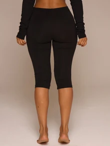 MUSERA ESSENTIALS Celana Capri Legging Pinggang Elastis Lembut untuk Musim Semi, Musim Panas, Liburan, Sehari-hari, Pakaian Dasar Sederhana yang Penting - Hitam - View 4