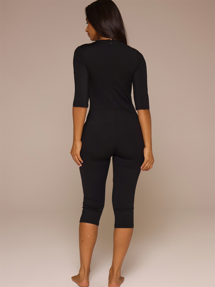 MUSERA ESSENTIALS Jumpsuit Capri Lengan 3/4 Hitam untuk Liburan Musim Panas di Ibiza, Kencan Malam, Musim Gugur, Musim Dingin - Hitam - View 4
