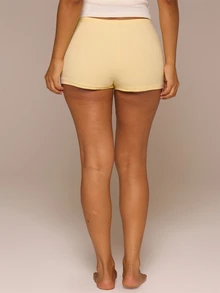 MUSERA ESSENTIALS Cotton Blended Fitted Micro Mini Shorts Spring Summer Holiday Everyday Cute Daily Basics Simple Essential - Yellow - View 5