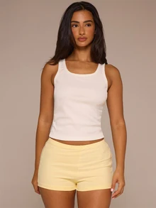 MUSERA ESSENTIALS Cotton Blended Fitted Micro Mini Shorts Spring Summer Holiday Everyday Cute Daily Basics Simple Essential - Yellow - View 6