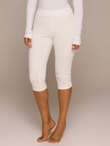 MUSERA ESSENTIALS Cotton Blended Fitted Capri Pants Leggings Spring Summer Holiday Everyday Cute Daily Basics Simple - White - View 3