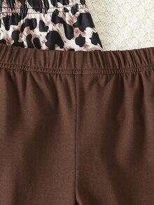 SHEIN Genkimix Kids 3件套女童喇叭裤套装【黑色+豹纹+棕色】，既可打造休闲风格，也可展现甜美酷感，新款少女弹力修身喇叭裤，适合春秋季外穿或秋冬季叠穿。 - 彩色 - 查看 4