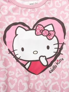Maija Kids HELLO KITTY AND FRIENDS | SHEIN Maija Kids 兒童青少年女孩休閒 Y2K 風格可愛優雅細緻舒適寬鬆針織粉色與白色印花卡通圓領套頭秋季衛衣校園穿搭 - 粉色 - 查看 3