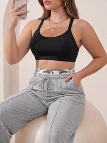 Rhythm Era Plus-Size Women's Solid Color Crossover Backless Short Fitness Tank Top, Suitable For Daily Workouts Gym Pilates Black Summer - Black - View 4