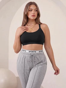 Rhythm Era Plus-Size Women's Solid Color Crossover Backless Short Fitness Tank Top, Suitable For Daily Workouts Gym Pilates Black Summer - Black - View 5