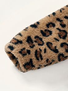 SHEIN Baby Girl Leopard Print Warm Hooded Autumn Jacket & Pants Winter Set - Brown - View 7