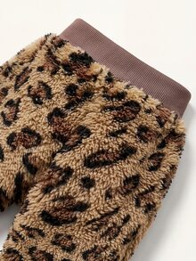 SHEIN Baby Girl Leopard Print Warm Hooded Autumn Jacket & Pants Winter Set - Brown - View 5
