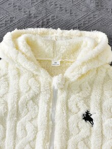 2件組女童連帽長袖拉鍊外套，收腰收口短版帽衫，搭配鬆緊腰寬鬆寬腿休閒運動長褲，秋季套裝 - 白色 - 查看 6