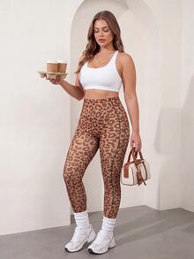 Easithlete Easithlete Plus-Size Women's Leopard Print High-Waisted Casual Fitness Leggings - Coffee Brown - View 1