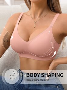 NudeFit 1件装女士极简舒适无缝果冻凝胶无钢圈文胸，带可拆卸胸垫 - 西瓜粉 - 查看 5