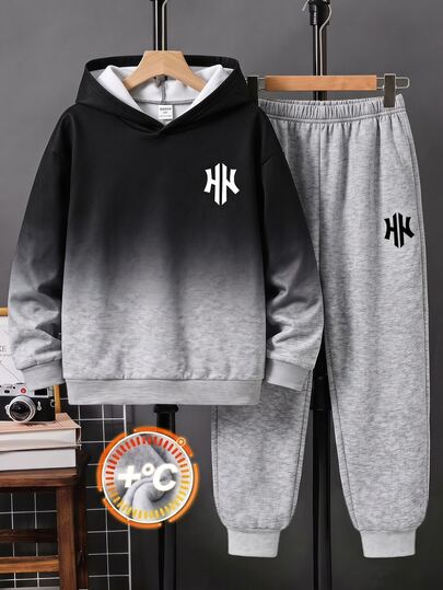 Setelan 2 Potong Hoodie Lengan Panjang dan Celana Nyaman Minimalis Kasual untuk Remaja Laki-laki, Cocok untuk Musim Gugur/Dingin