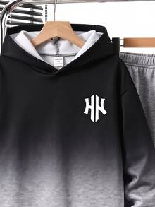 Teen Boy Casual Minimalist Long Sleeve Comfortable Hoodie & Pants 2 Pieces Set, Suitable For Autumn/Winter - Multicolor - View 5