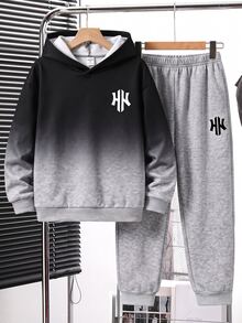 Teen Boy Casual Minimalist Long Sleeve Comfortable Hoodie & Pants 2 Pieces Set, Suitable For Autumn/Winter - Multicolor - View 6