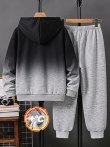 Teen Boy Casual Minimalist Long Sleeve Comfortable Hoodie & Pants 2 Pieces Set, Suitable For Autumn/Winter - Multicolor - View 2