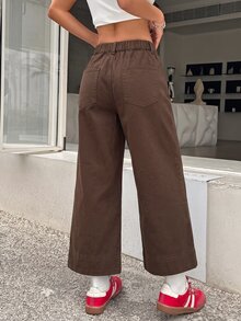 SHEIN PETITE 女款低腰直筒九分牛仔褲 - 棕色 - 查看 6