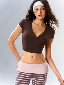VARSIVA Women's Solid Color Casual Daily Travel Sports Activewear Top T-Shirt - Coffee Brown - View 7