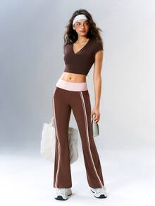 VARSIVA Women's Solid Color Casual Daily Travel Sports Activewear Top T-Shirt - Coffee Brown - View 9
