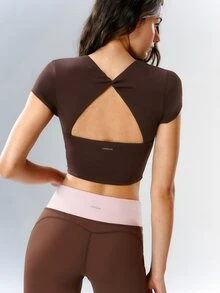 VARSIVA Women's Solid Color Casual Daily Travel Sports Activewear Top T-Shirt - Coffee Brown - View 10