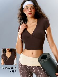 VARSIVA Women's Solid Color Casual Daily Travel Sports Activewear Top T-Shirt - Coffee Brown - View 8