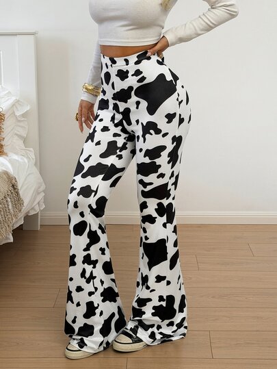 SHEIN EZwear Spring Dress Cow Print High-Rise Flare Pants