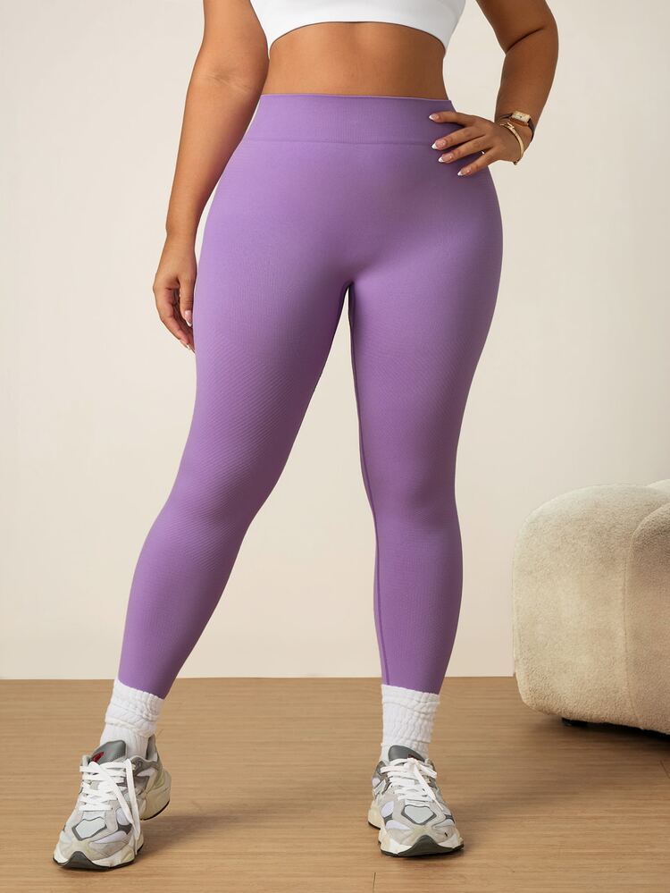 Rhythm Era Legging Ungu Tanpa Jahitan Pengontrol Perut dan Pengangkat Bokong untuk Wanita Ukuran Besar - Purple - View 5