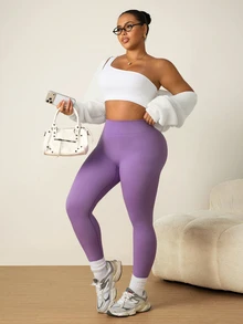 Rhythm Era Legging Ungu Tanpa Jahitan Pengontrol Perut dan Pengangkat Bokong untuk Wanita Ukuran Besar - Purple - View 1