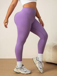 Rhythm Era Legging Ungu Tanpa Jahitan Pengontrol Perut dan Pengangkat Bokong untuk Wanita Ukuran Besar - Purple - View 4