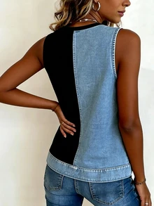 EMERY ROSE Women's Casual Sleeveless Top With Contrast Color Patch Details, Summer - Multicolor - View 2