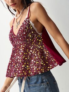 Bohemela Tank Top Camisole Berpayet Cantik untuk Wanita, Cocok untuk Liburan, Pesta, dan Bar - Burgundy - View 5