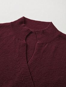 SHEIN 初秋女款小高領交叉裹身修身腰長袖針織套頭毛衣 - 酒紅色 - 查看 5