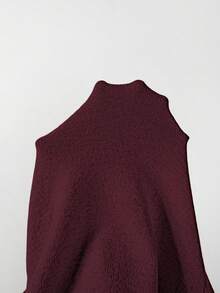 SHEIN 初秋女款小高領交叉裹身修身腰長袖針織套頭毛衣 - 酒紅色 - 查看 4