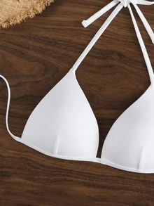 SHEIN Swim 素色吊脖三角杯比基尼上衣 - 白色 - 查看 3
