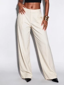 Normani Women's Solid Color Pocket Casual Versatile Daily Travel Long Pants Office White Summer - Apricot - View 1