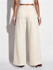 Normani Women's Solid Color Pocket Casual Versatile Daily Travel Long Pants Office White Summer - Apricot - View 3