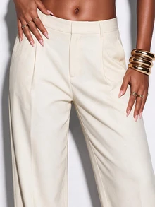 Normani Women's Solid Color Pocket Casual Versatile Daily Travel Long Pants Office White Summer - Apricot - View 2