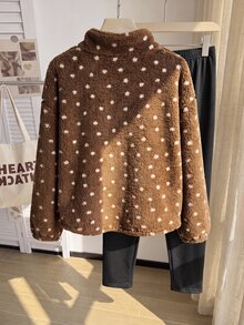 Comfortcana Autumn/Winter Casual Letter Print Zip Fleece Sweatshirt & Slim Fit Yoga Pants Versatile Plus Size 2pcs Set - Khaki - View 2