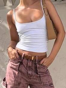 INAWLY Solva Áo camisole nữ màu trắng, ôm dáng, chất liệu cotton hữu cơ, kiểu dáng thường ngày. - trắng - Xem 4