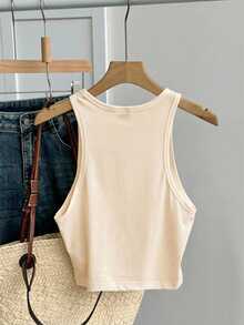 Tseoso Casual Minimalist Round Neck Tight Fit Women's Tank Top, Suitable For Summer, Cocktail Glass Print Pattern,Summer Top - Apricot - View 6