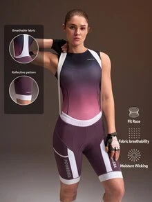Powerista Women's Summer And Spring Purple Gradient Sleeveless Cycling Jersey With Padded Shorts Bib Set For Road And Mountain Biking - Purple - View 1