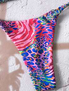 SHEIN Swim Springbreak 女士沙滩装夏季女装，随机印花两件套比基尼泳装 - 彩色 - 查看 6