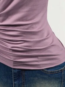 BamGleam 秋季新款不對稱單肩垂墜長袖上衣 側抽繩抓皺收腰 T-shirt 女款休閒性感襯衫 灰紫色 - 紫色 - 查看 8