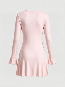 SHEIN MOD Women's Casual Ins-Style Homewear Dress Cozy And Elegant Details, For Outfit, Fall & Winter - Dusty Pink - View 4