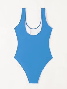 SHEIN Swim Baju Renang Terusan Kasual Warna Polos Wanita 2026 - Biru Langit - View 4