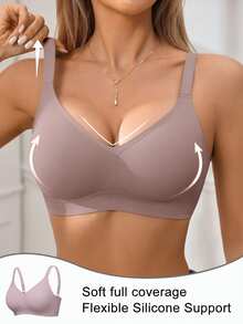 LustreForm 1pc Women's Minimalist Comfortable Seamless Jelly Gel Wireless Bra With Removable Pads - Mocha Brown - View 5