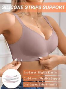 LustreForm 1pc Women's Minimalist Comfortable Seamless Jelly Gel Wireless Bra With Removable Pads - Mocha Brown - View 2