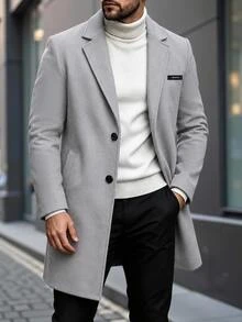 Manfinity Mode Men's Solid Color Casual Long Sleeve Jacket With Pocket Design, Suitable For Daily Commute Wear, Also An Ideal Gift For Boyfriend And Husband - Grey - View 1