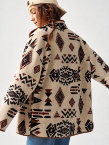 Bohemela Women's Casual Geometric Print Reversible Fleece Jacket, Fall/Winter - Multicolor - View 3