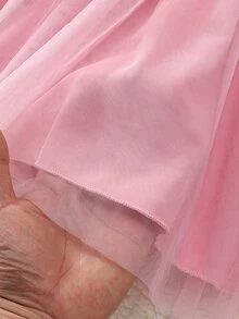 SHEIN 女童韓系花卉層次感T恤套裝，秋季上衣，聖誕費爾島圖案網紗套裝 - 粉色 - 查看 4