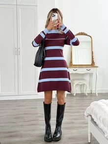 Easowa Women's Colorblock Casual Daily Knit Dress Everyday Light Blue Autumn - Multicolor - View 5