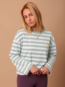 Athîral 女款圓領寬鬆條紋長袖字母印花T恤 - 淺藍色 - 查看 2